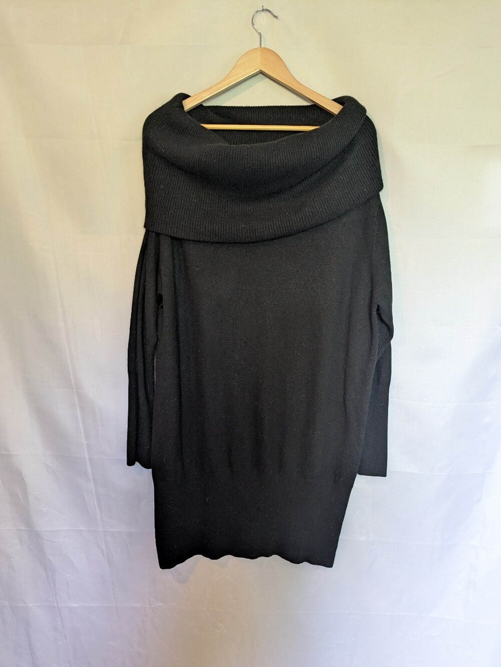 Universal Standard Wool Cashmere Cowl Neck Off The Shoulder Sweater Dress Black
